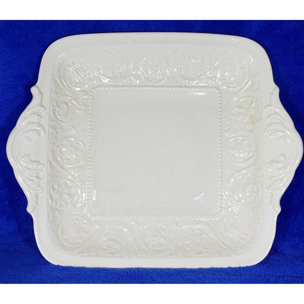 Old WEDGWOOD England PATRICIAN pattern square cake plate with handles 11-1/2